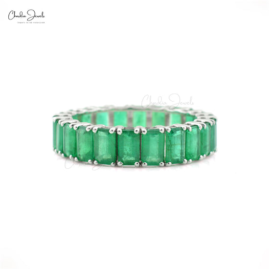 Load image into Gallery viewer, Octagon Cut Green Emerald Band Ring For Women in 14k Solid White Gold
