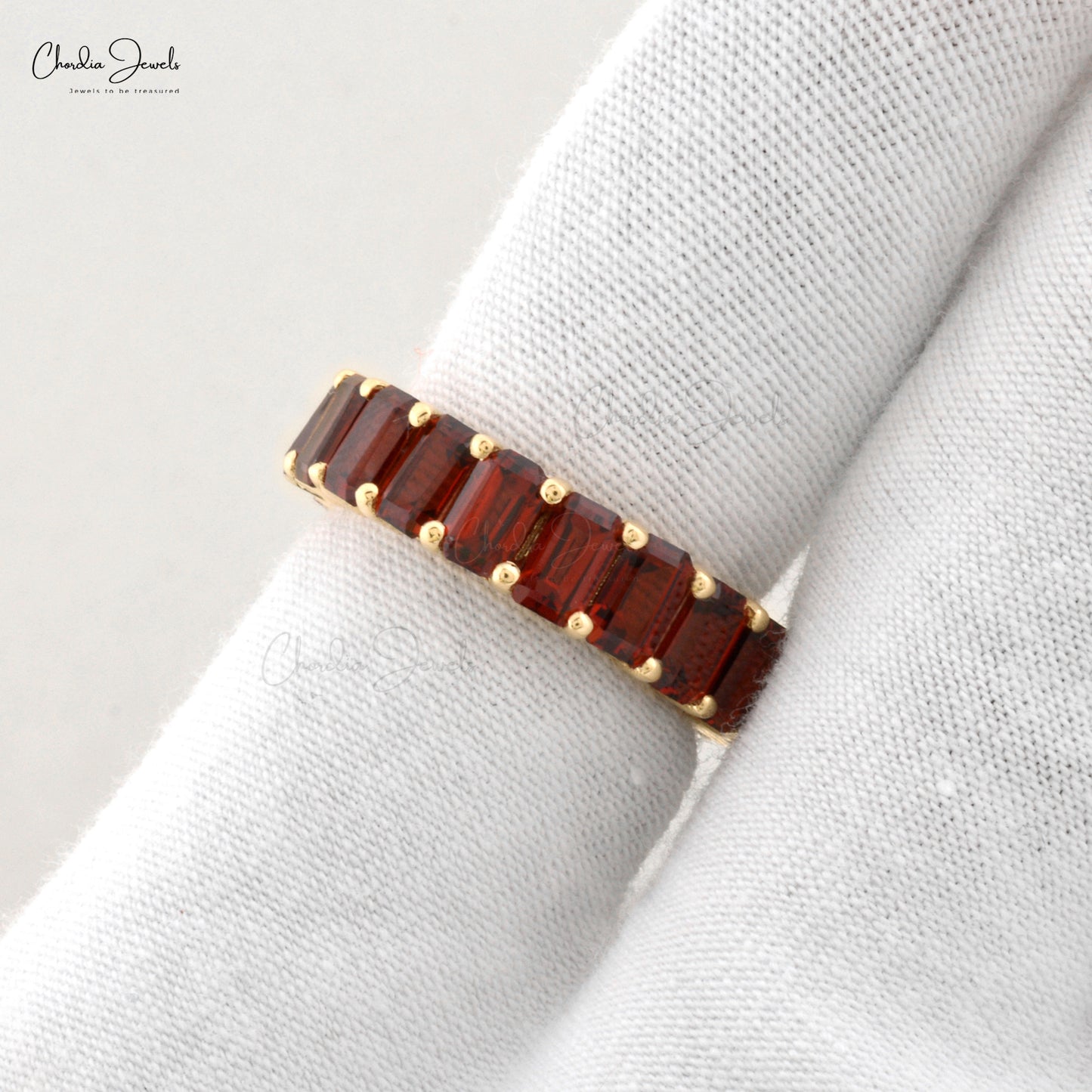 Octagon Cut Natural Garnet Full Eternity Band For Women in 14k Solid Yellow Gold