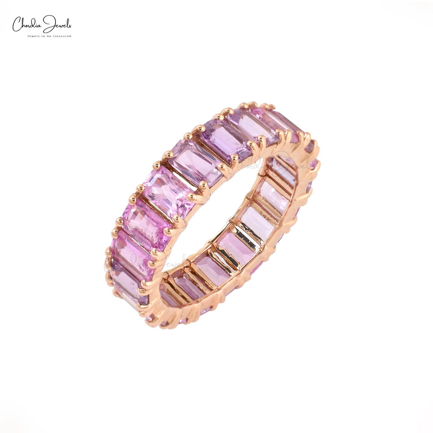 14K Gold Eternity Gemstone Band Ring with Pink Sapphire for Her