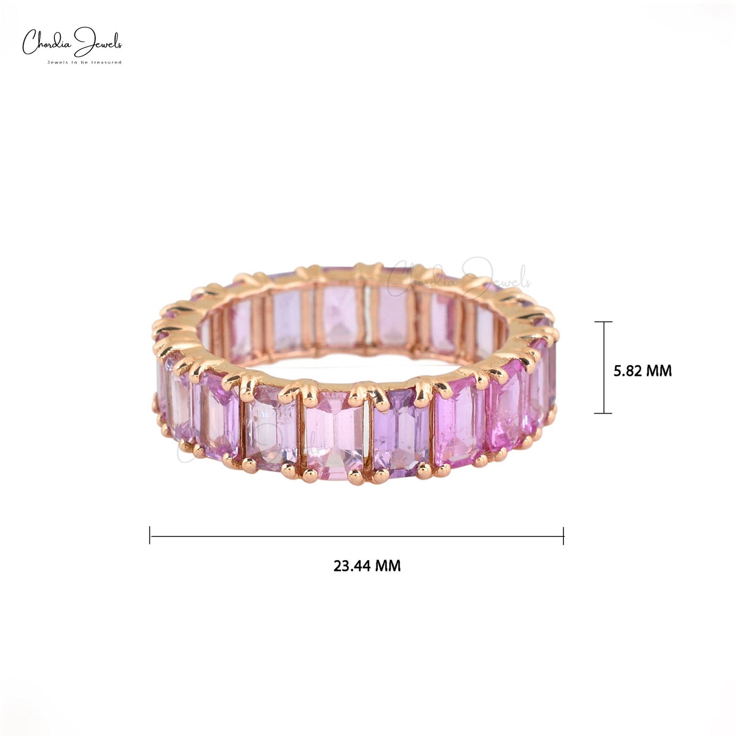 14k Solid Rose Gold Anniversary Ring For Women, 5x3mm Octagon Cut Pink Sapphire Ring Band For Her, September Birthstone Eternity Band Ring, 7.22 Carat Natural Gemstone Ring