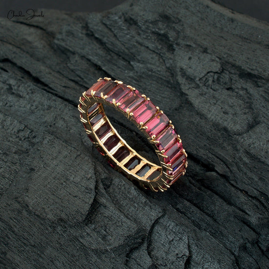 Pink Tourmaline Eternity Band Ring October Birthstone, 5x3mm Octagon Cut Pink Tourmaline Ring Band For Her, 6.65 Carat Natural Gemstone Ring For Gift, 14k Solid Yellow Gold Ring Gift For Her