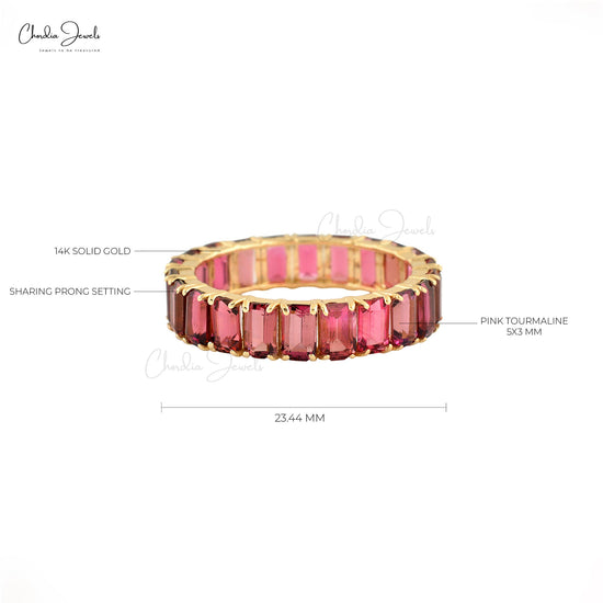 Pink Tourmaline Eternity Band Ring October Birthstone, 5x3mm Octagon Cut Pink Tourmaline Ring Band For Her, 6.65 Carat Natural Gemstone Ring For Gift, 14k Solid Yellow Gold Ring Gift For Her