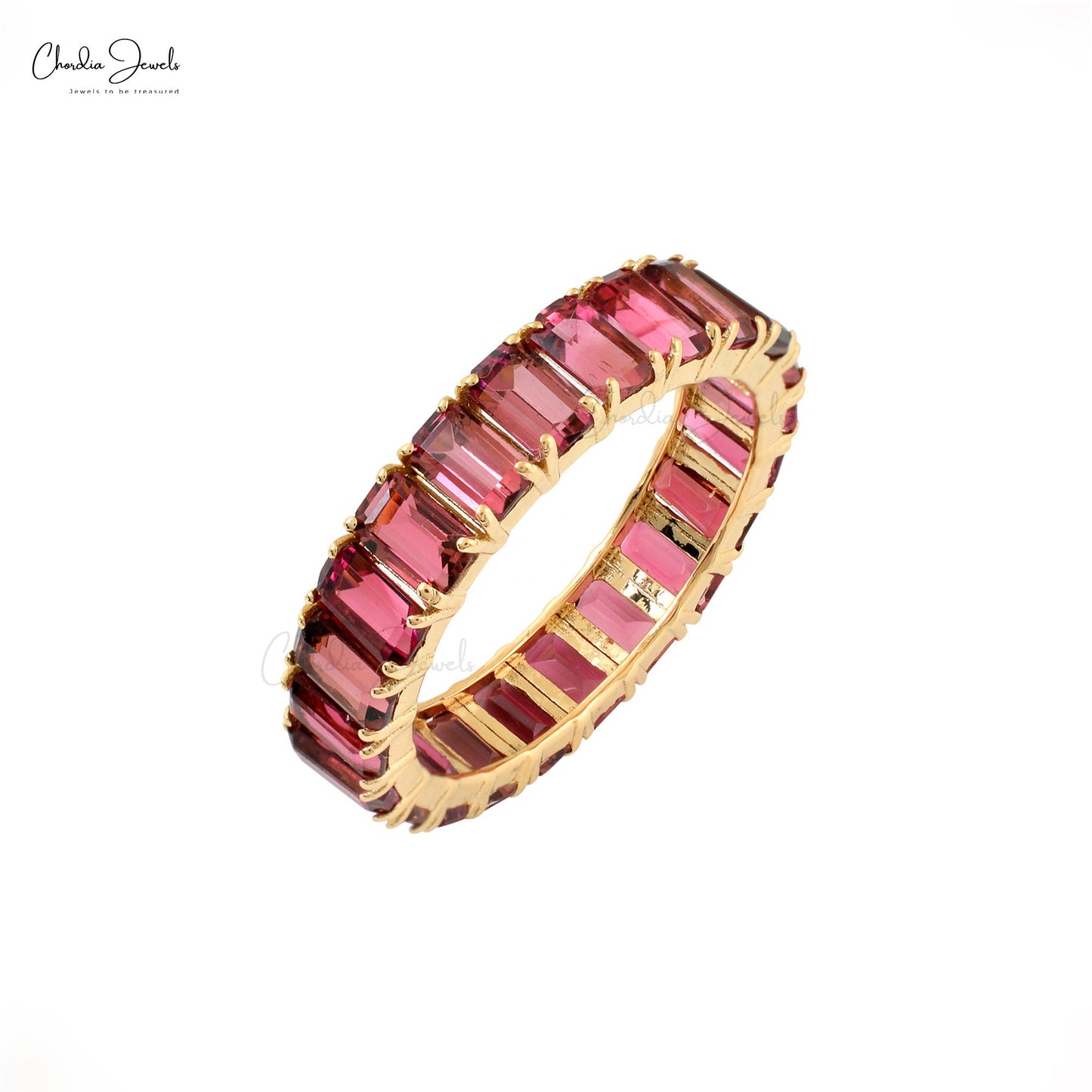Load image into Gallery viewer, Pink Tourmaline Eternity Band Ring October Birthstone, 5x3mm Octagon Cut Pink Tourmaline Ring Band For Her, 6.65 Carat Natural Gemstone Ring For Gift, 14k Solid Yellow Gold Ring Gift For Her
