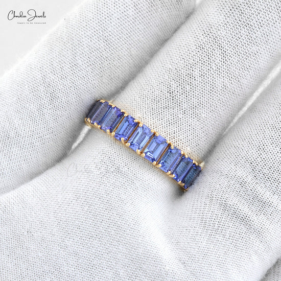 Solid 14k Gold Eternity Band Genuine Tanzanite Gemstone Prong Set Ring For Anniversary Gift