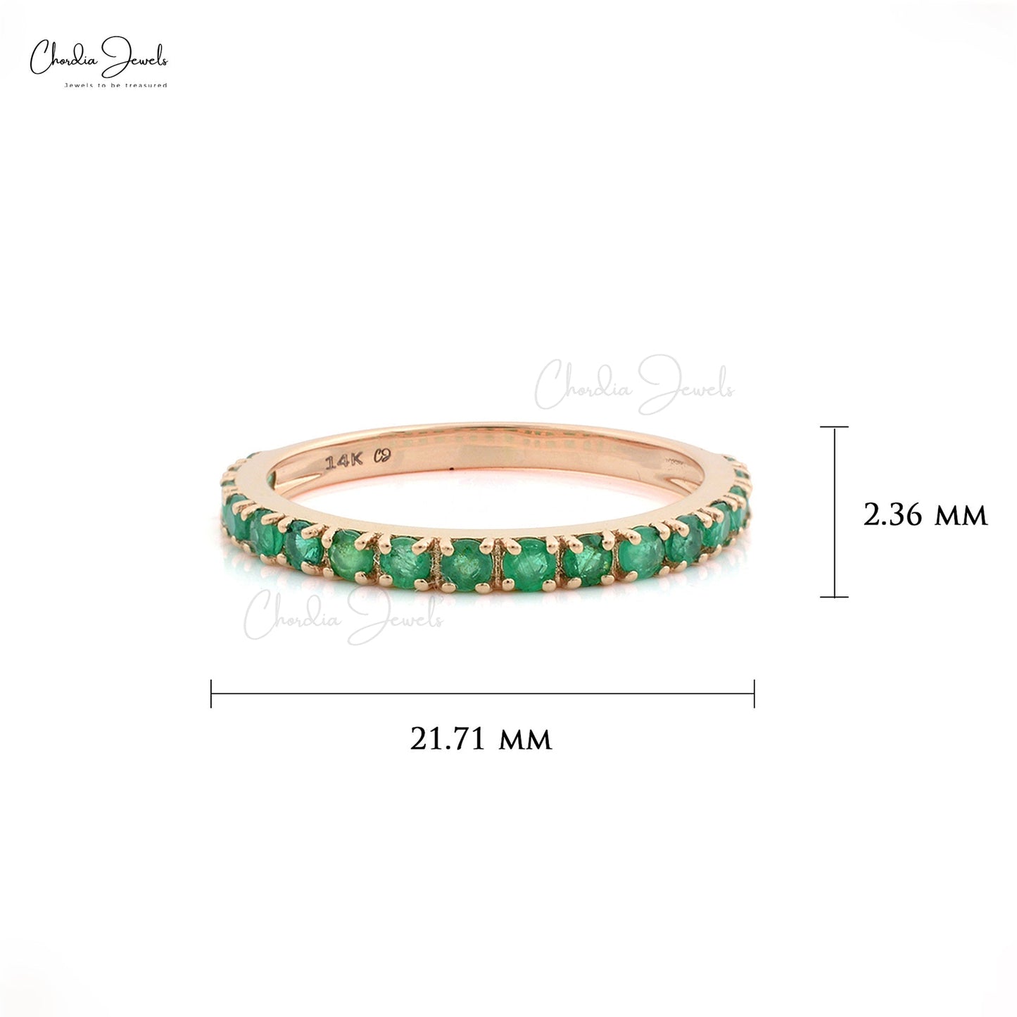 Natural Round Shape Emerald Half Eternity Band