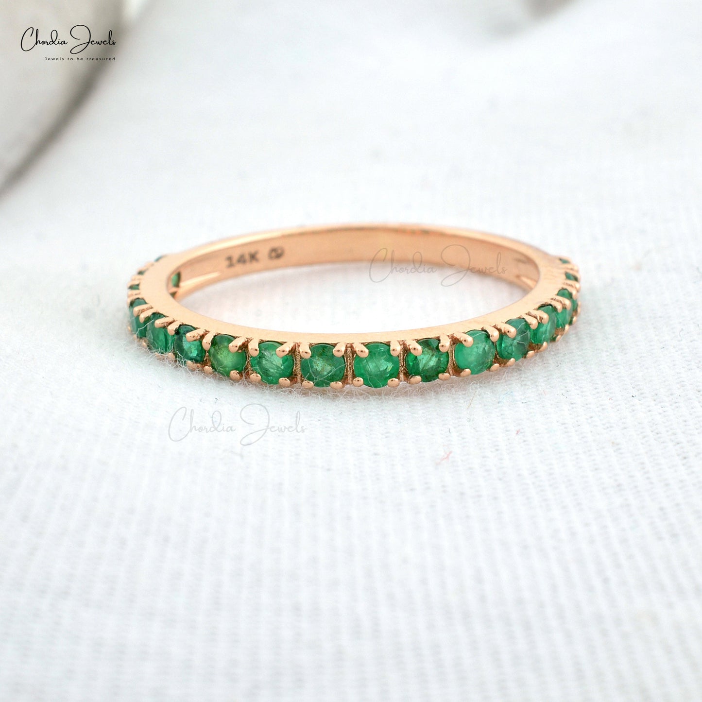 Natural Round Shape Emerald Half Eternity Band