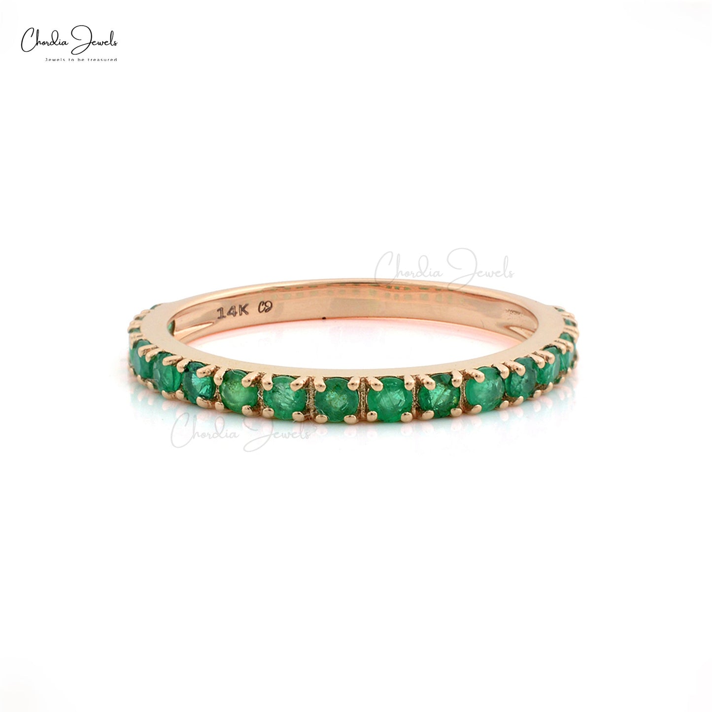 Natural Round Shape Emerald Half Eternity Band