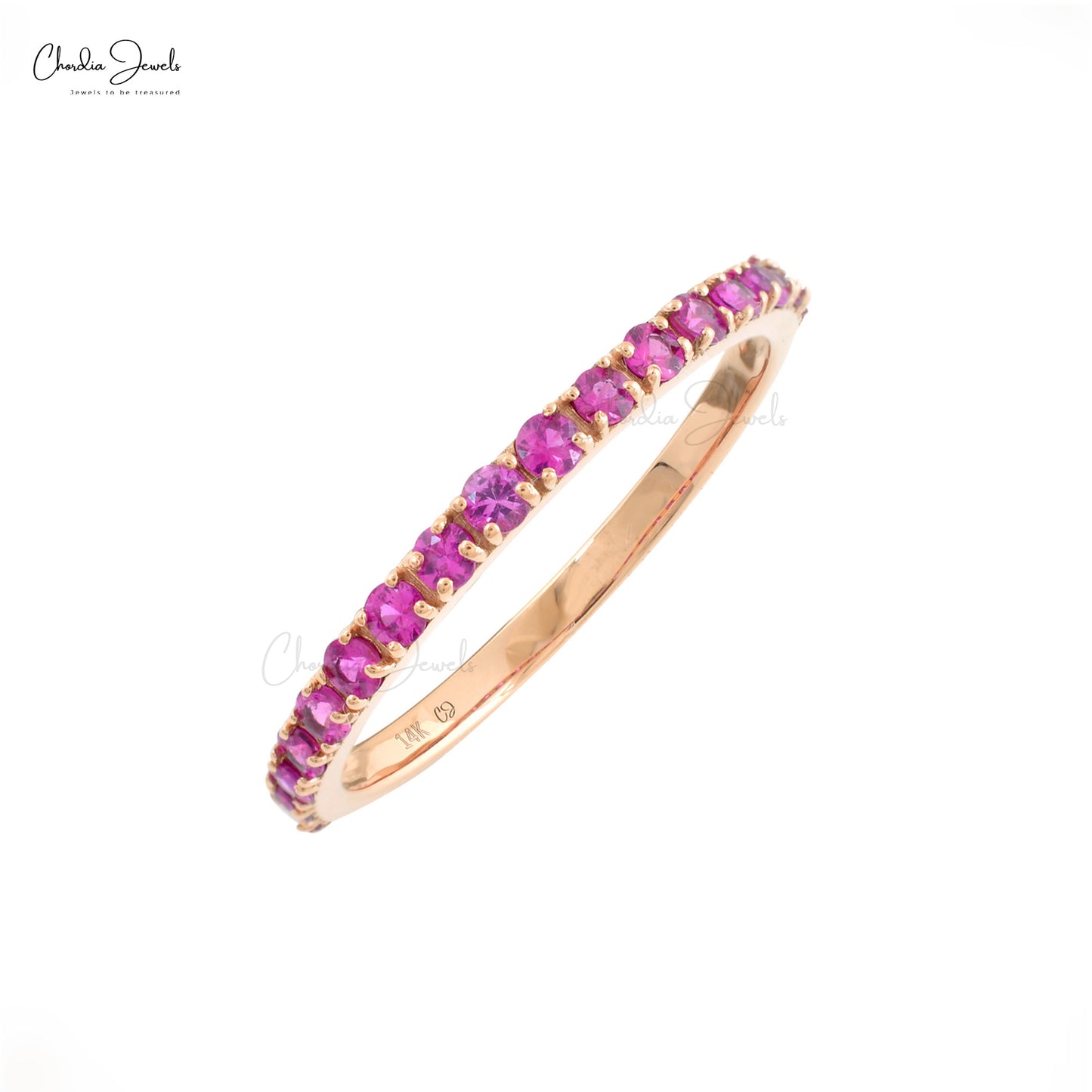 14K Solid Rose Gold September Birthstone Gemstone Half Eternity Band For Women, 0.51Cts Natural Pink Sapphire Band For Anniversary Gift