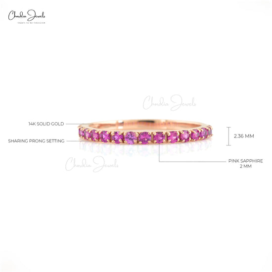 Half Eternity Round Cut Band With 0.51 Ct Pink Sapphire 14k Rose Gold Promise Ring