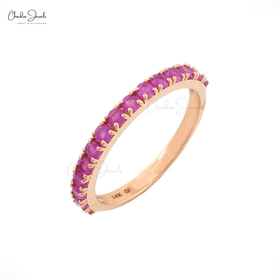 0.51Cts Natural Ruby Half Eternity Band 14k Rose Gold Ruby Eternity Band for Gift - Chordia Jewels