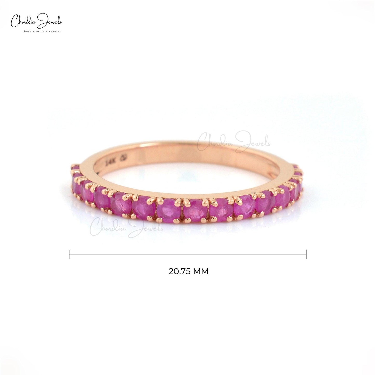 0.51Cts Natural Ruby Half Eternity Band 14k Rose Gold Ruby Eternity Band for Gift - Chordia Jewels