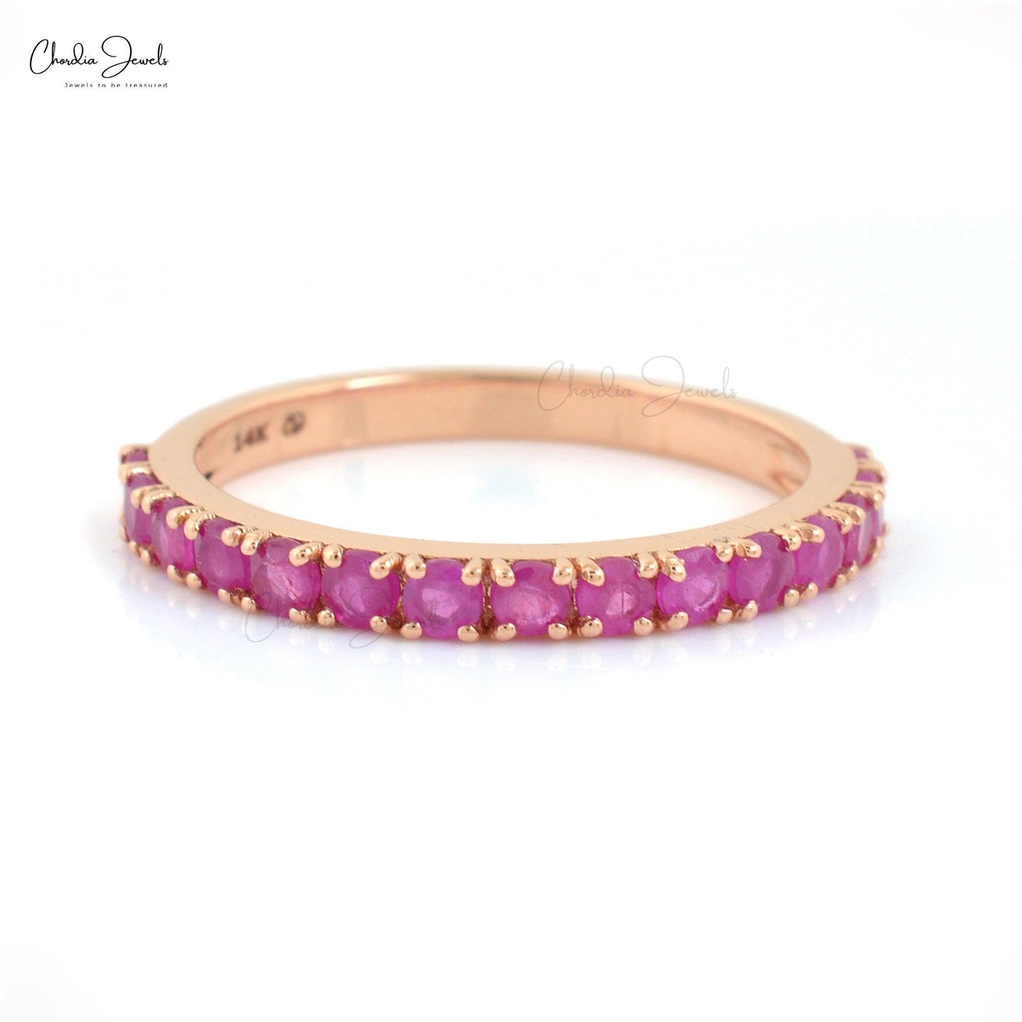 0.51Cts Natural Ruby Half Eternity Band 14k Rose Gold Ruby Eternity Band for Gift - Chordia Jewels