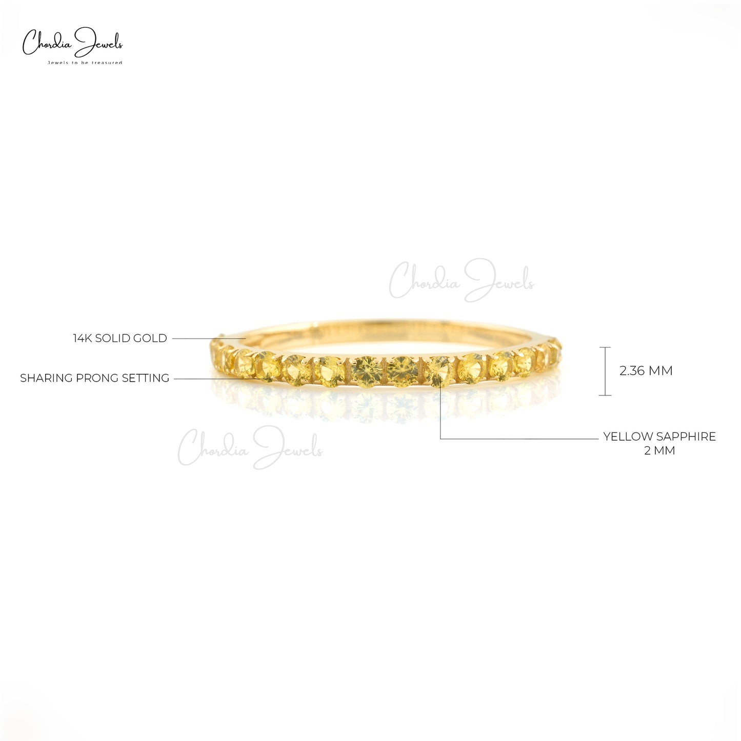 Natural 2mm Round Cut Yellow Sapphire Half Eternity Band For Anniversary, 0.51 Carat Gemstone Band Ring, 14k Solid Yellow Gold Ring For Her