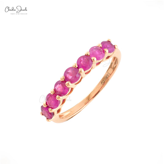 Load image into Gallery viewer, Natural Ruby 3mm Round Cut 0.70ct Gemstone Dainty Eternity Band 14k Solid Rose Gold Art Deco Wedding Eternity Bands
