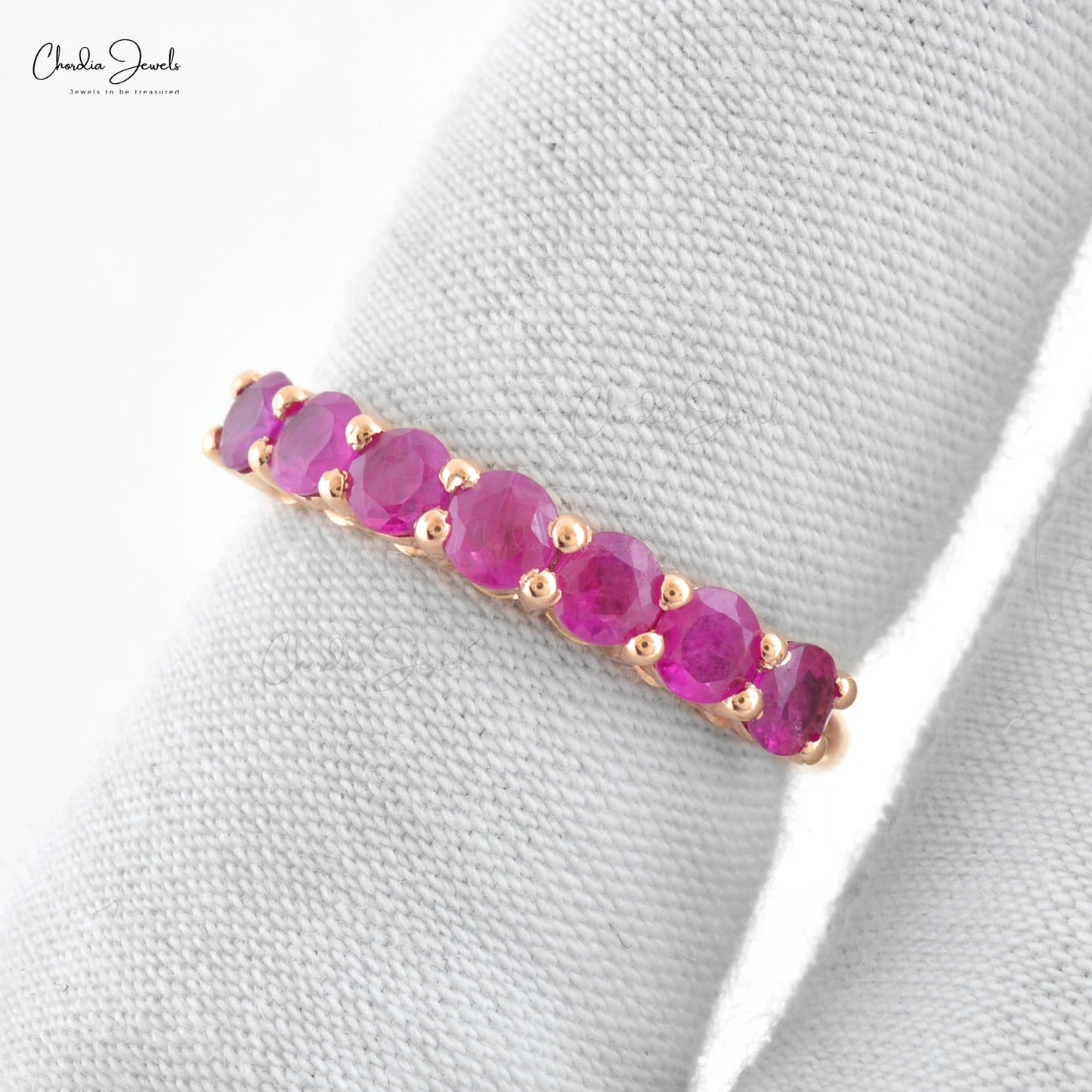 Solid 14k Rose Gold Half Eternity Band In 3mm Burma Ruby Engagement Rings For Her
