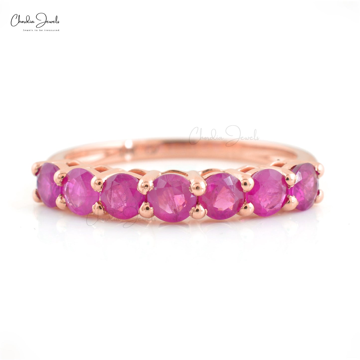 Solid 14k Rose Gold Half Eternity Band In 3mm Burma Ruby Engagement Rings For Her
