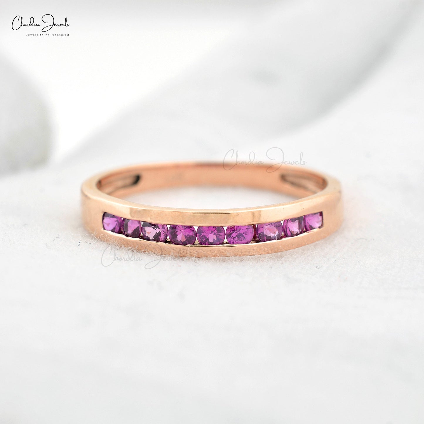 Load image into Gallery viewer, Pink Sapphire half Eternity Gemstone Ring, 2mm Round Cut Pink Sapphire Handmade Gemstone Ring For Women, September Birthstone Sapphire Eternity Ring Gift For Her
