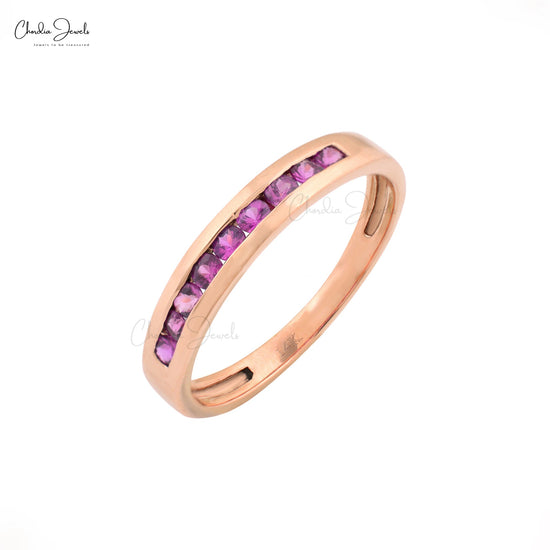Load image into Gallery viewer, Pink Sapphire half Eternity Gemstone Ring, 2mm Round Cut Pink Sapphire Handmade Gemstone Ring For Women, September Birthstone Sapphire Eternity Ring Gift For Her
