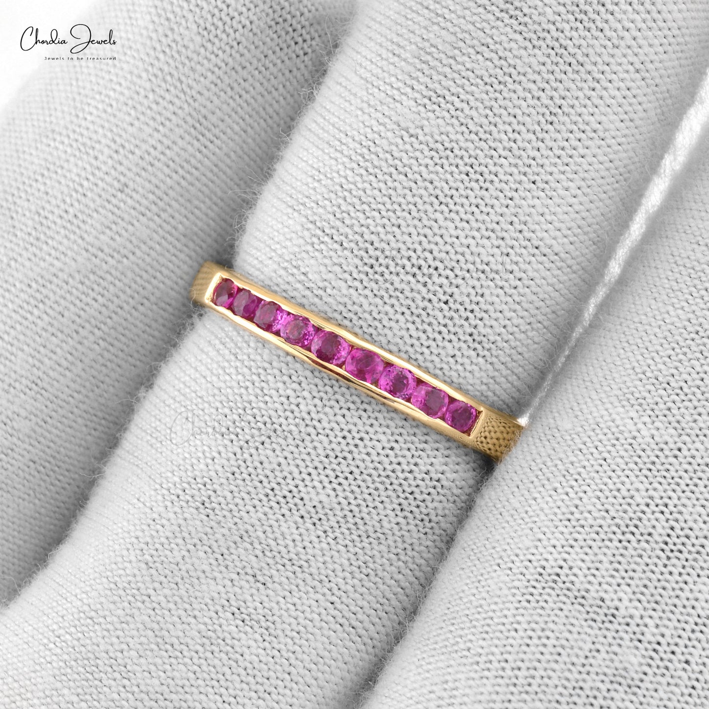2mm Round Cut Ruby Gemstone Band For Women in 14k Solid Yellow Gold, July Birthstone Gemstone Eternity Ring Gift For Her