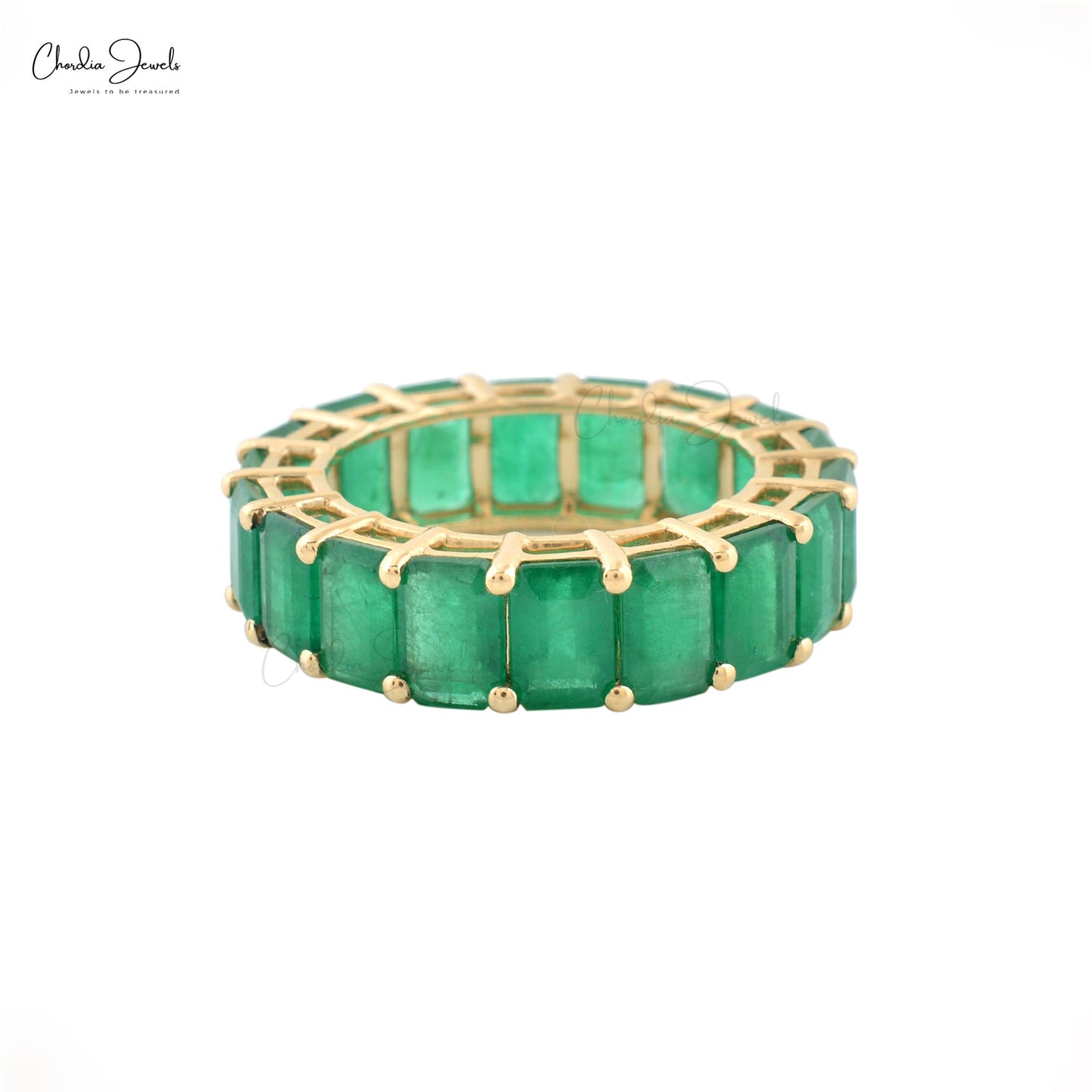 Load image into Gallery viewer, Natural Zambian Emerald Full Eternity Ring in14k Solid Yellow Gold
