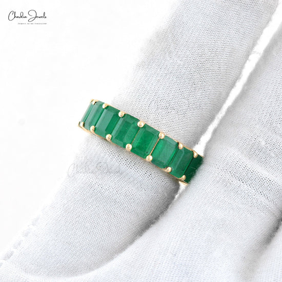 Load image into Gallery viewer, Natural Zambian Emerald Full Eternity Ring in14k Solid Yellow Gold
