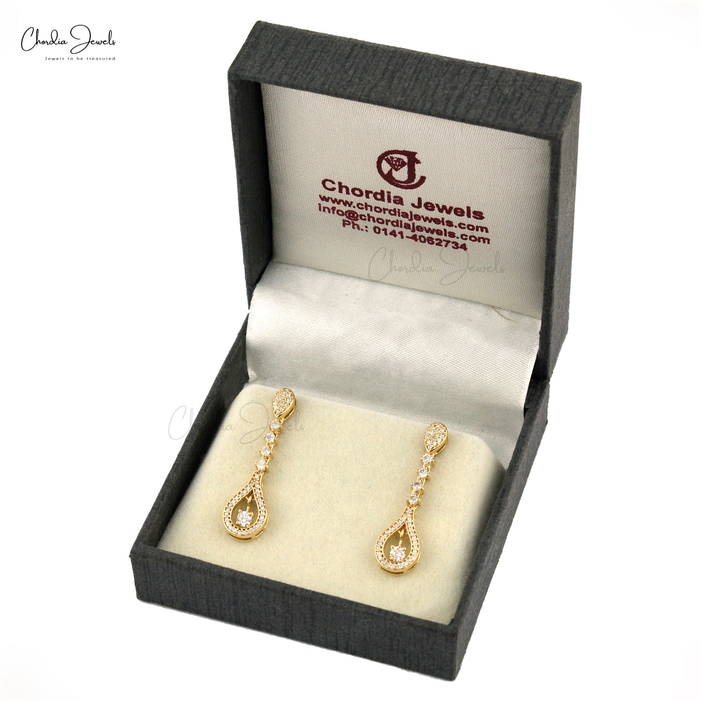 Dangling Drop Earring With 3mm Round Diamond Pave Set in 14k Yellow Gold Wedding Earrings