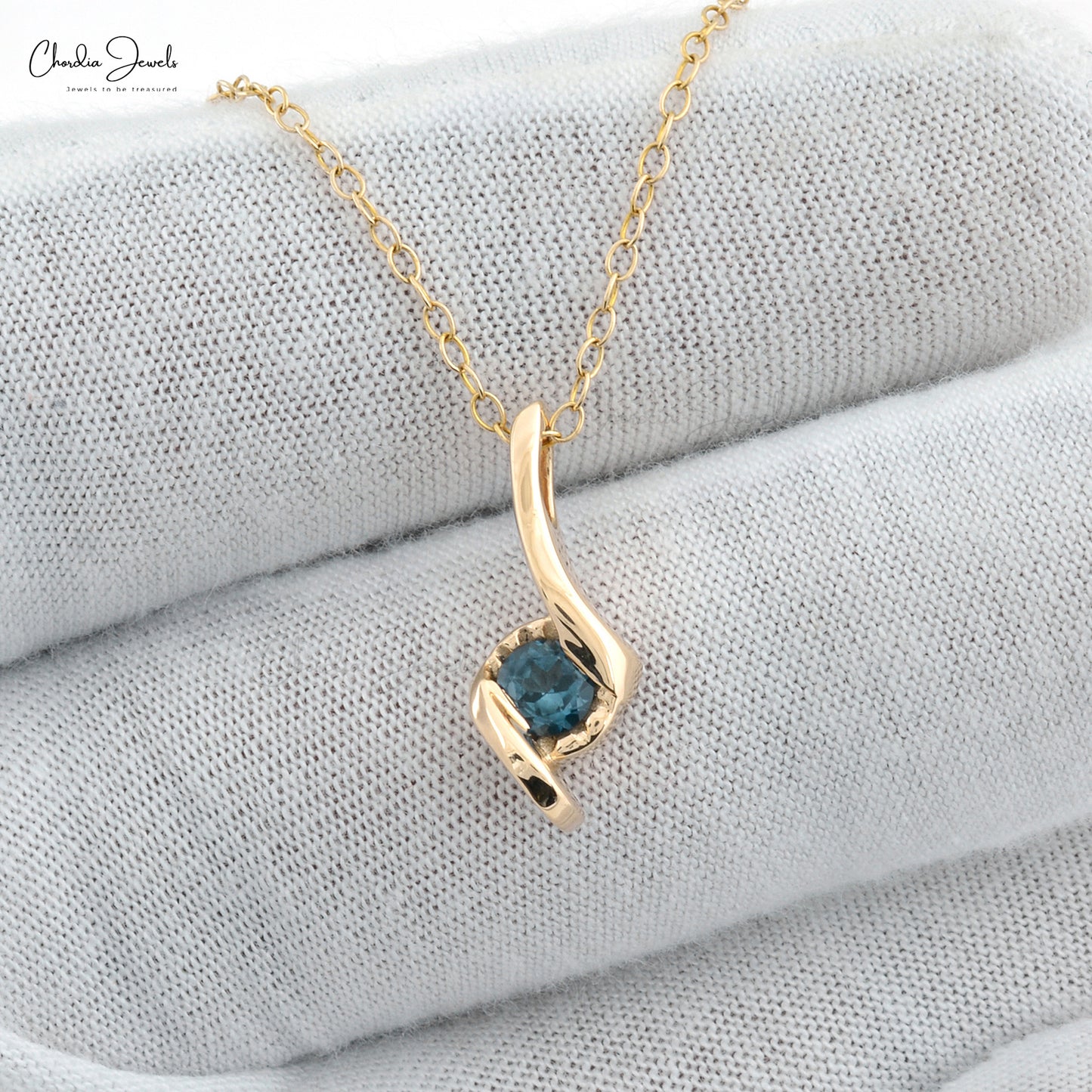 AAA London Blue Topaz Twisted Pendant In 14k Yellow Gold December Birthstone Jewelry