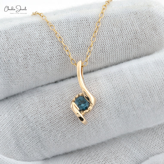 AAA London Blue Topaz Twisted Pendant In 14k Yellow Gold December Birthstone Jewelry