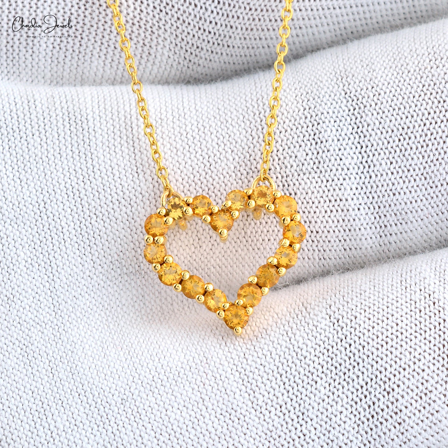 Heart Shaped Natural Citrine Necklace Pendant For Women Unique Style Gemstone Pendant Real 14k Yellow Gold Jewelry Gift For Love