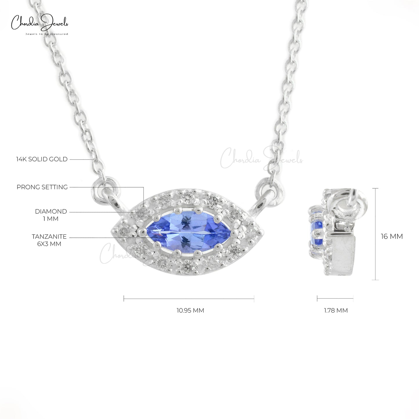 Blue Tanzanite Halo Necklace