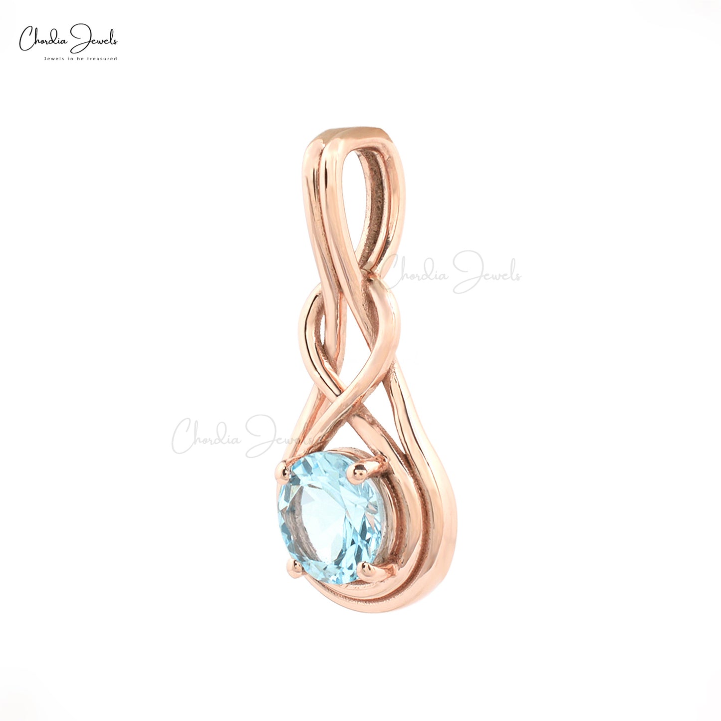 Authentic Aquamarine Infinity Pendant Necklace Real 14k Rose Gold Round Shaped Gemstone Solitaire Pendant Birthday Gift For Wife