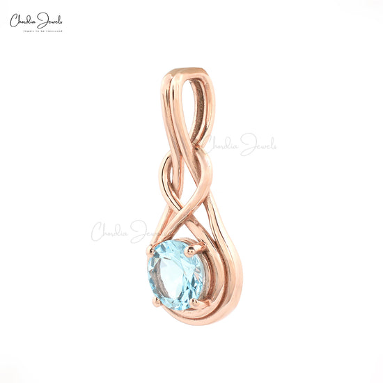 Genuine Aquamarine Solitaire Pendant In Solid 14k Rose Gold Infinity Hallmarked Necklace