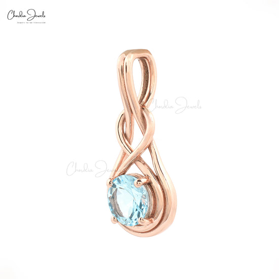 Authentic Aquamarine Infinity Pendant Necklace Real 14k Rose Gold Round Shaped Gemstone Solitaire Pendant Birthday Gift For Wife