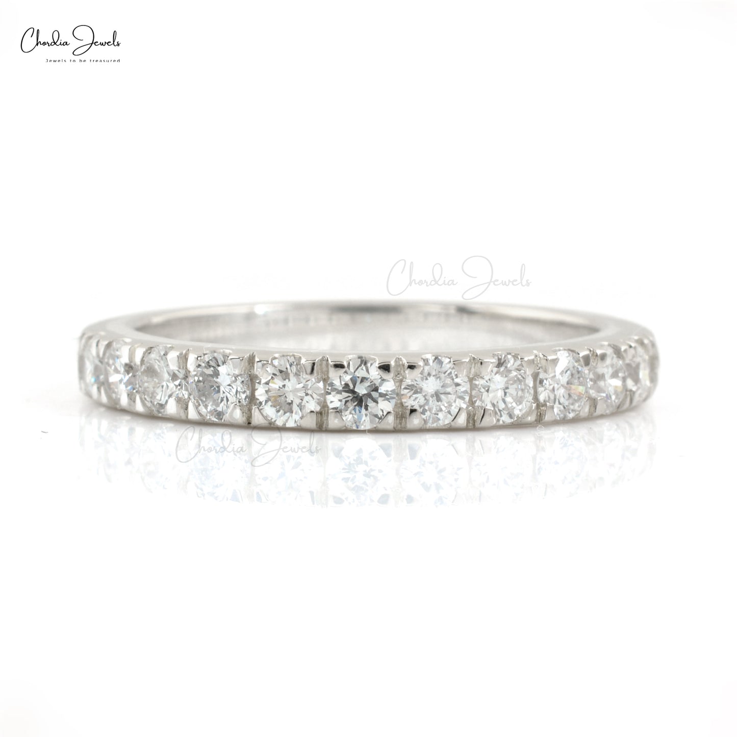 Solid 14k White Gold Stacking Band With 2.4mm G-H Diamond Half Eternity Women Ring