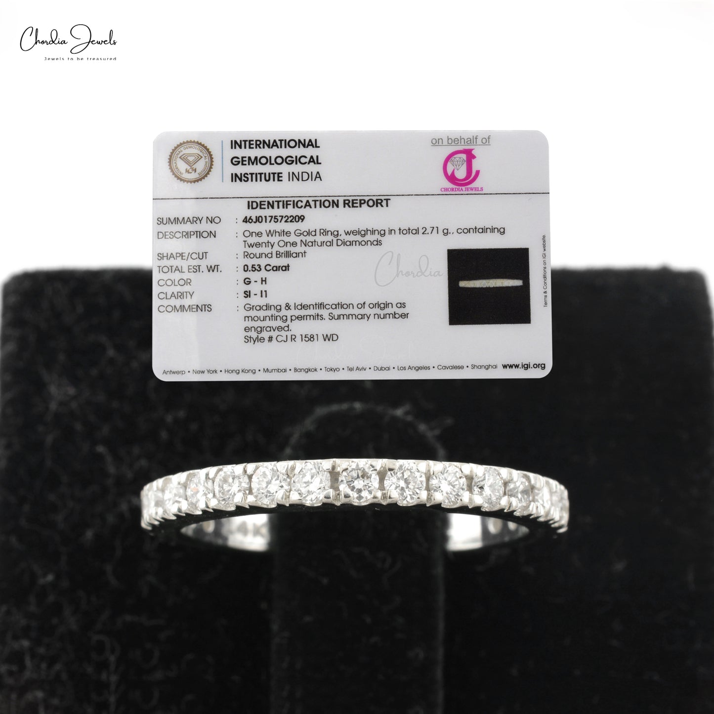 Load image into Gallery viewer, 14k Solid White Gold Diamond Ring, 1.70mm Round Cut Pave Set Engagement Ring, 0.53 Carats G-H White Diamond Half Eternity Band, IGI Certified Diamond Band For Gift (Size 6)
