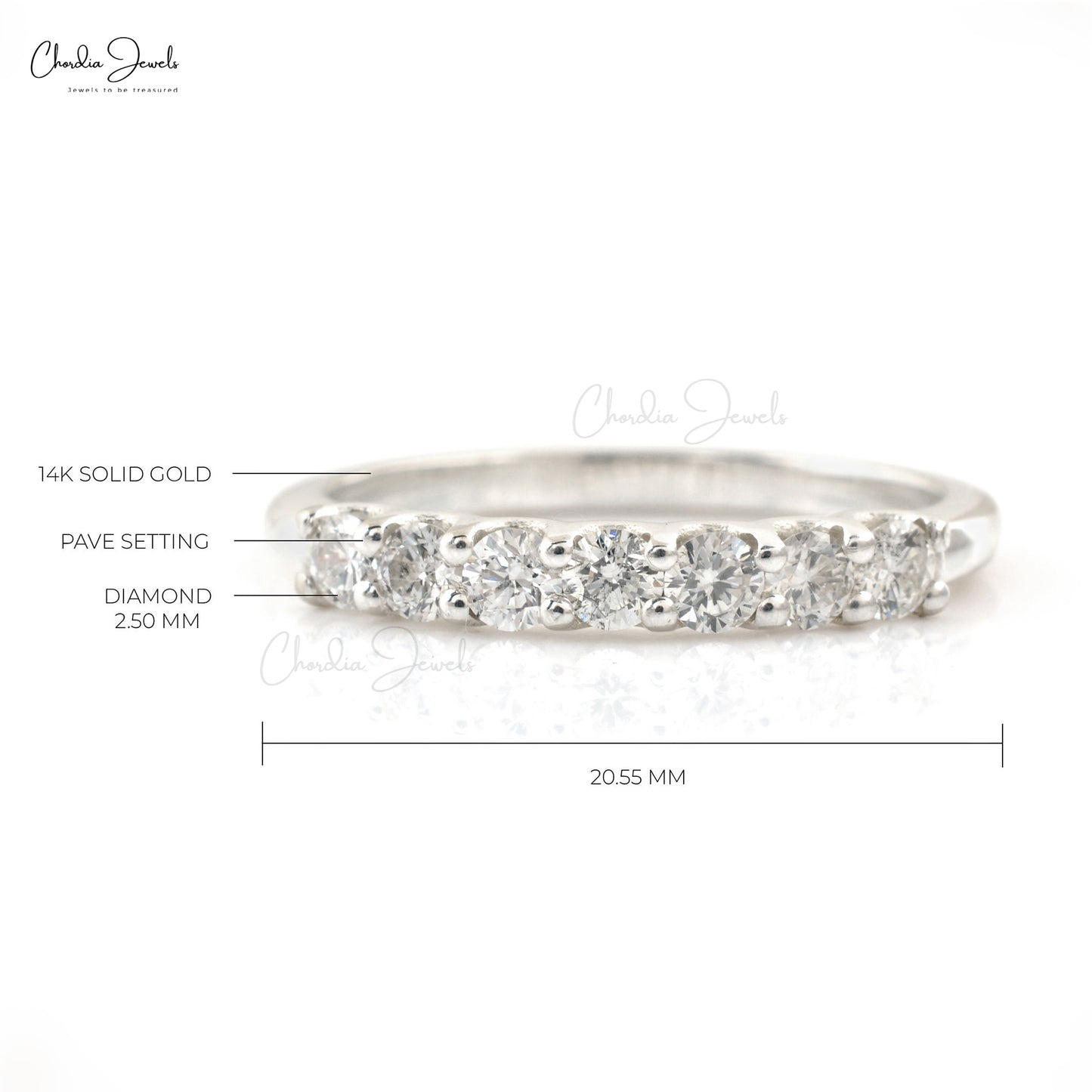 2.50mm Round Cut Diamond Wedding Ring ,0.46 Carat G-H White Diamond Half Eternity Band, IGI Certified 7 Stones Pave Set April Birthstone Ring (Size US 6)