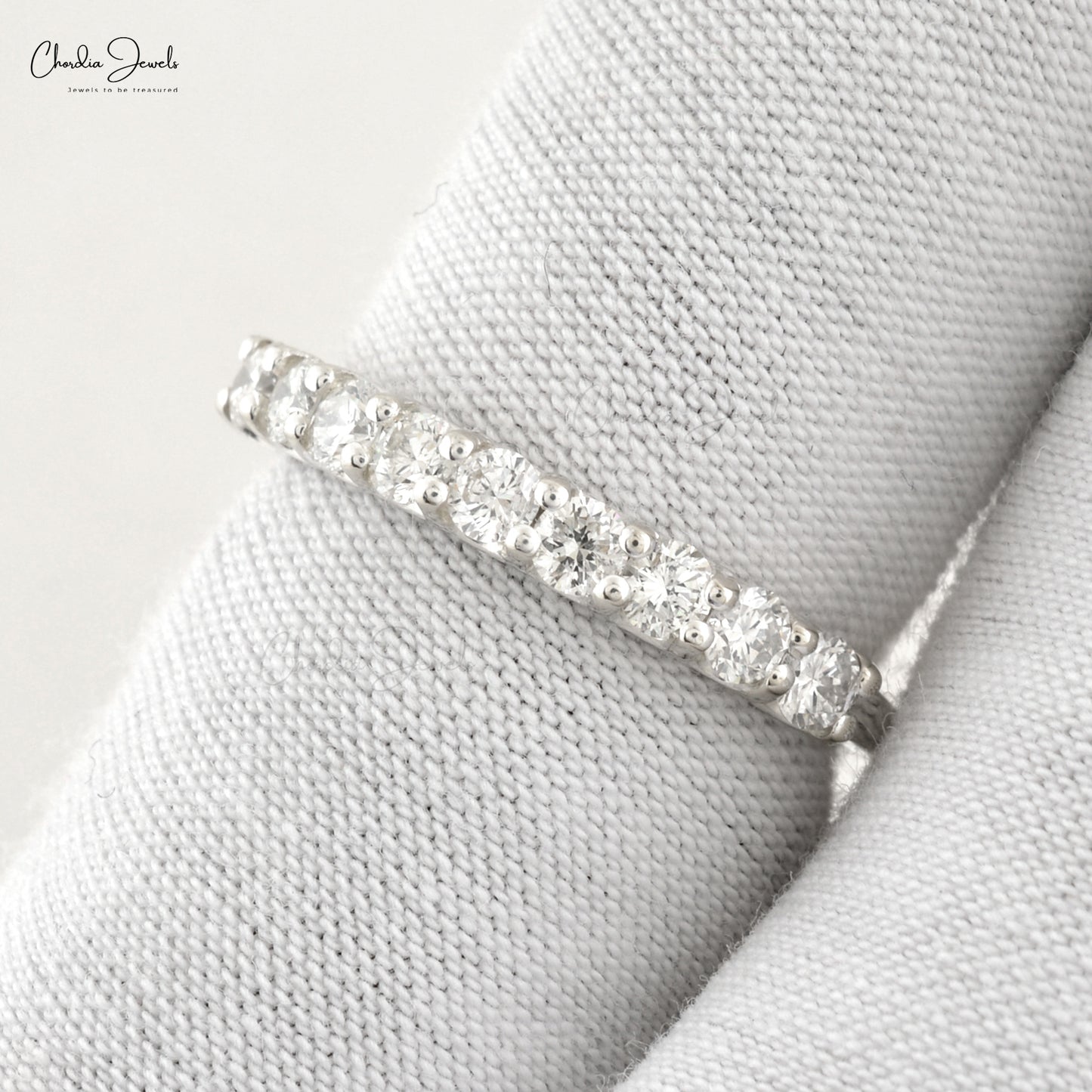 Beautiful jewelry Certified Authentic SI Quality Diamond Half Eternity Band Ring in 14k Solid White Gold Anniversary Gift For Wife