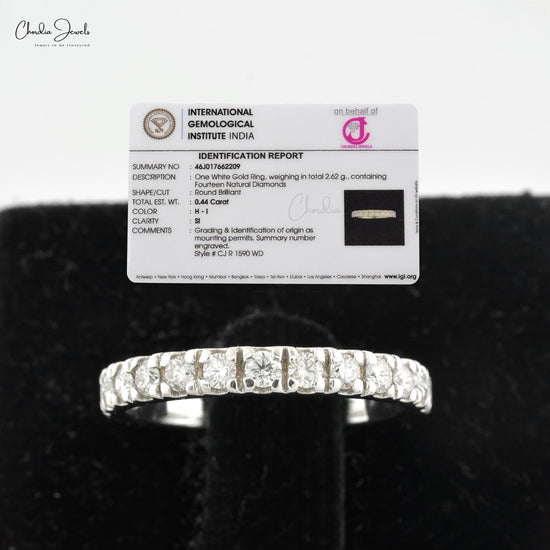 White Diamond 2mm Round Eternity Band 14k Real White Gold April Birthstone Ring