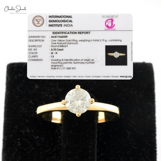 0.7 Carat G-H Diamond Solitaire Ring IGI Certified Diamond Ring For Women in 14k Gold (Size US 7)