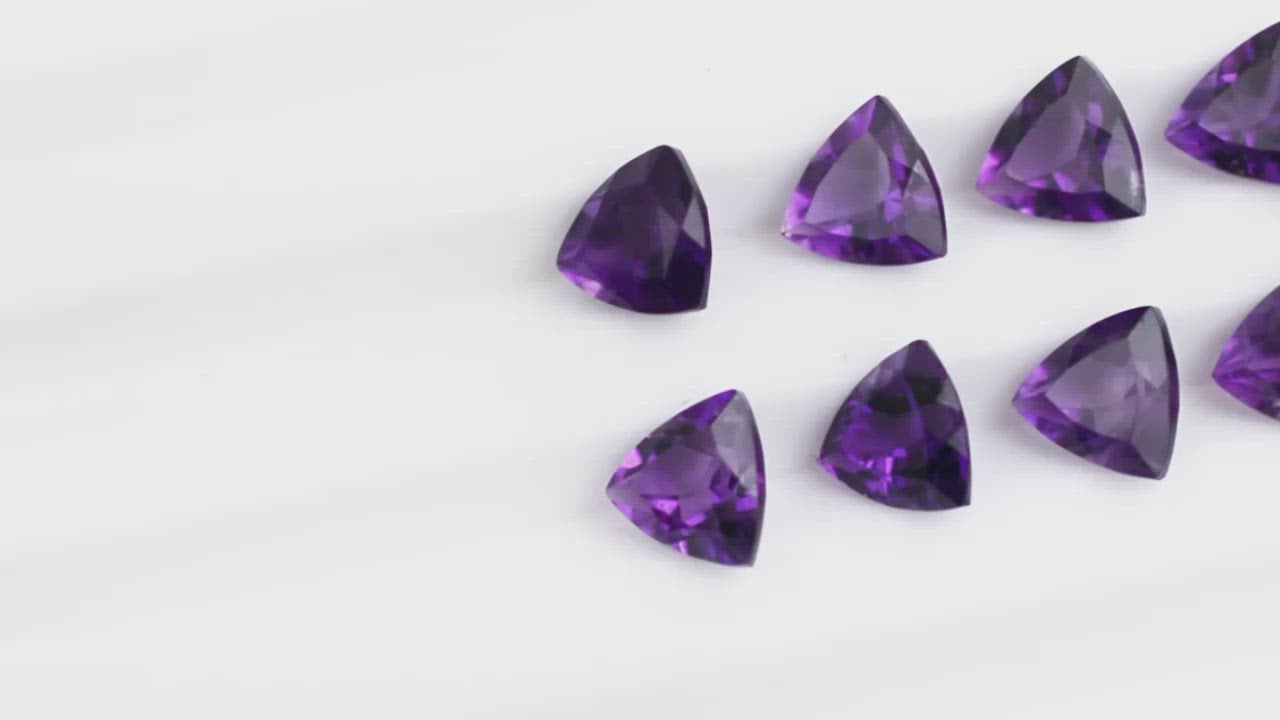 Load and play video in Gallery viewer, trillion cut amethyst loose gemstone 
