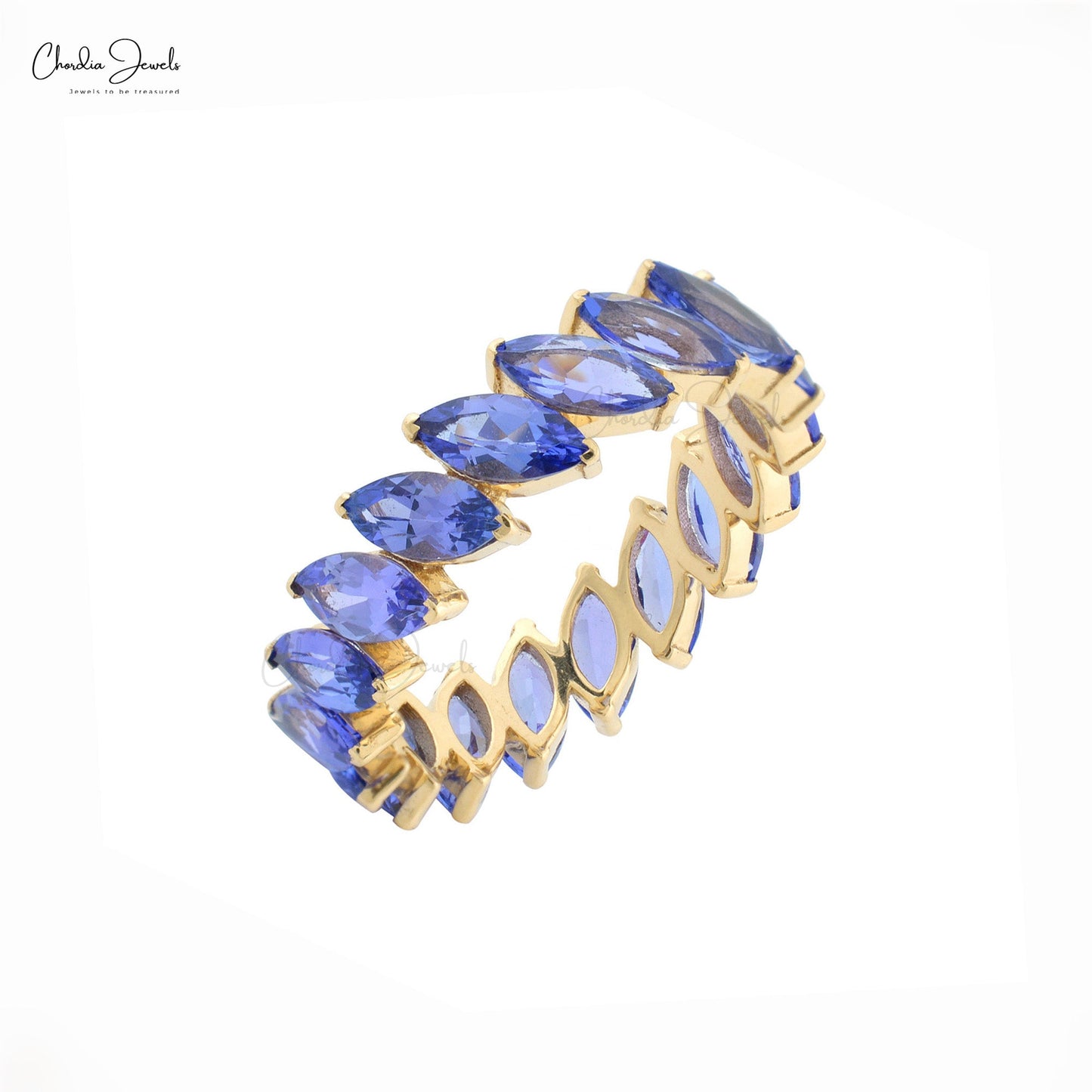 Natural Tanzanite Gemstone Eternity Band 14k Yellow Gold Fine Gemstone Light Weight Ring