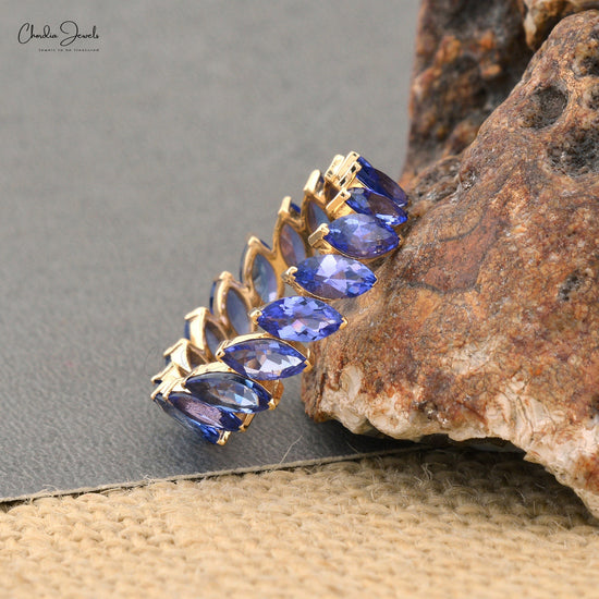 Yellow Gold Marquise Cut Eternity Tanzanite Ring in14k Solid Gold