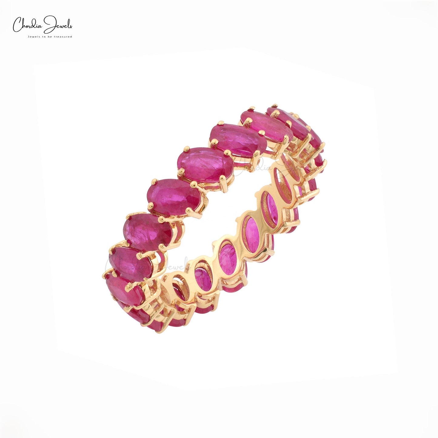 Ruby Eternity Band Ring, Oval Cut Ruby Ring in 14k Solid Yellow Gold July Birthstone