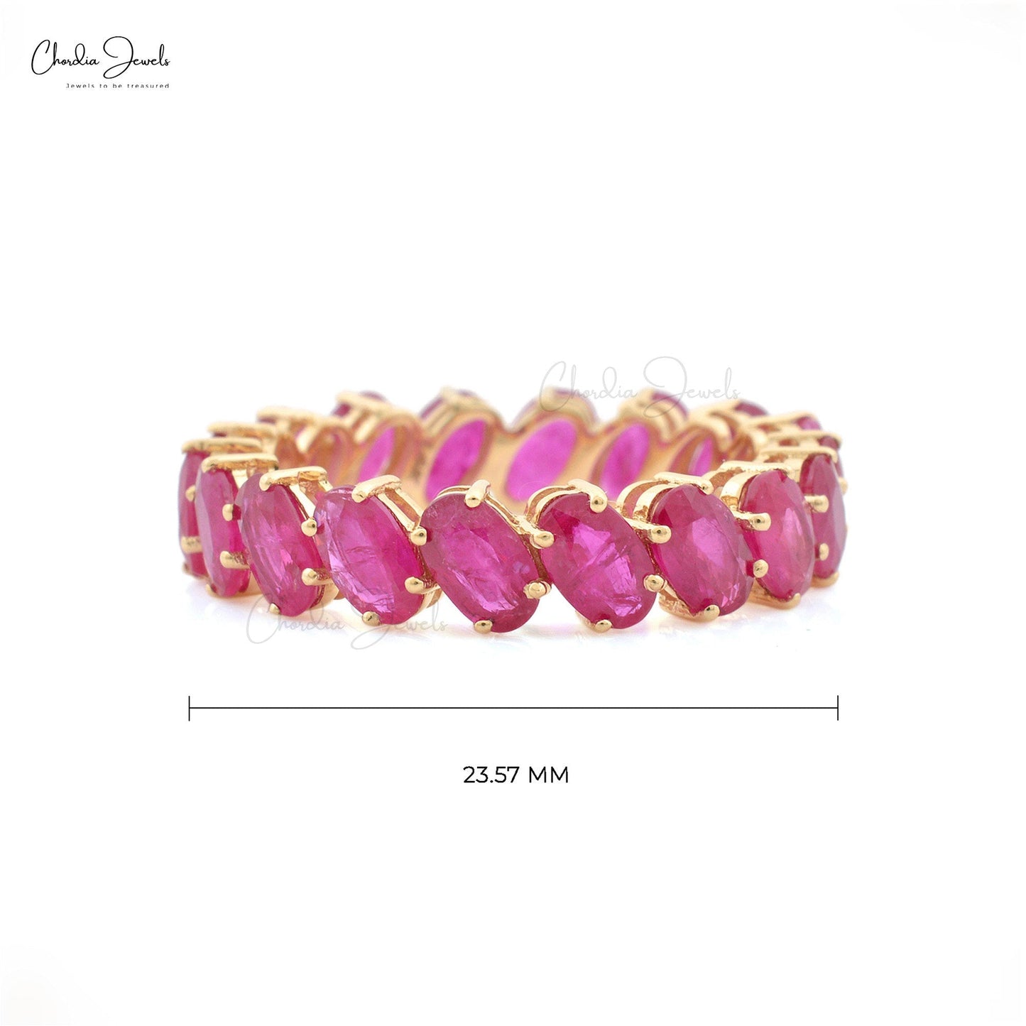Load image into Gallery viewer, Ruby Eternity Band Ring, Oval Cut Ruby Ring in 14k Solid Yellow Gold July Birthstone
