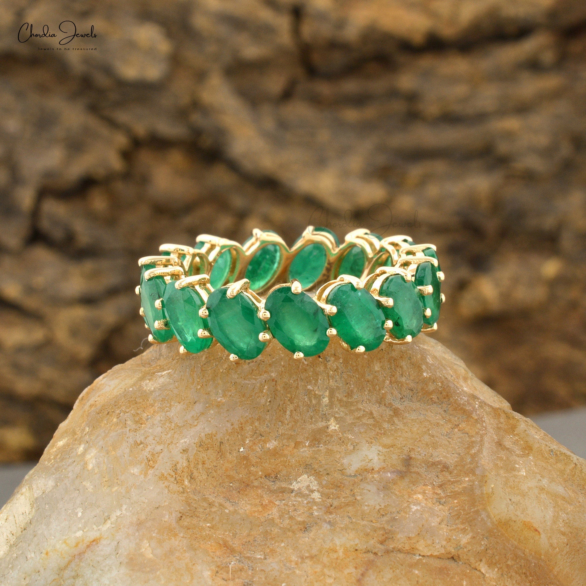 Buy 14K Yellow Gold Emerald Ring, Three Stone Ring, Created Emerald, Gold  Engagement Ring, Halloween Gift, Christmas Gift, Gift,promise Gift Online  in India - Etsy