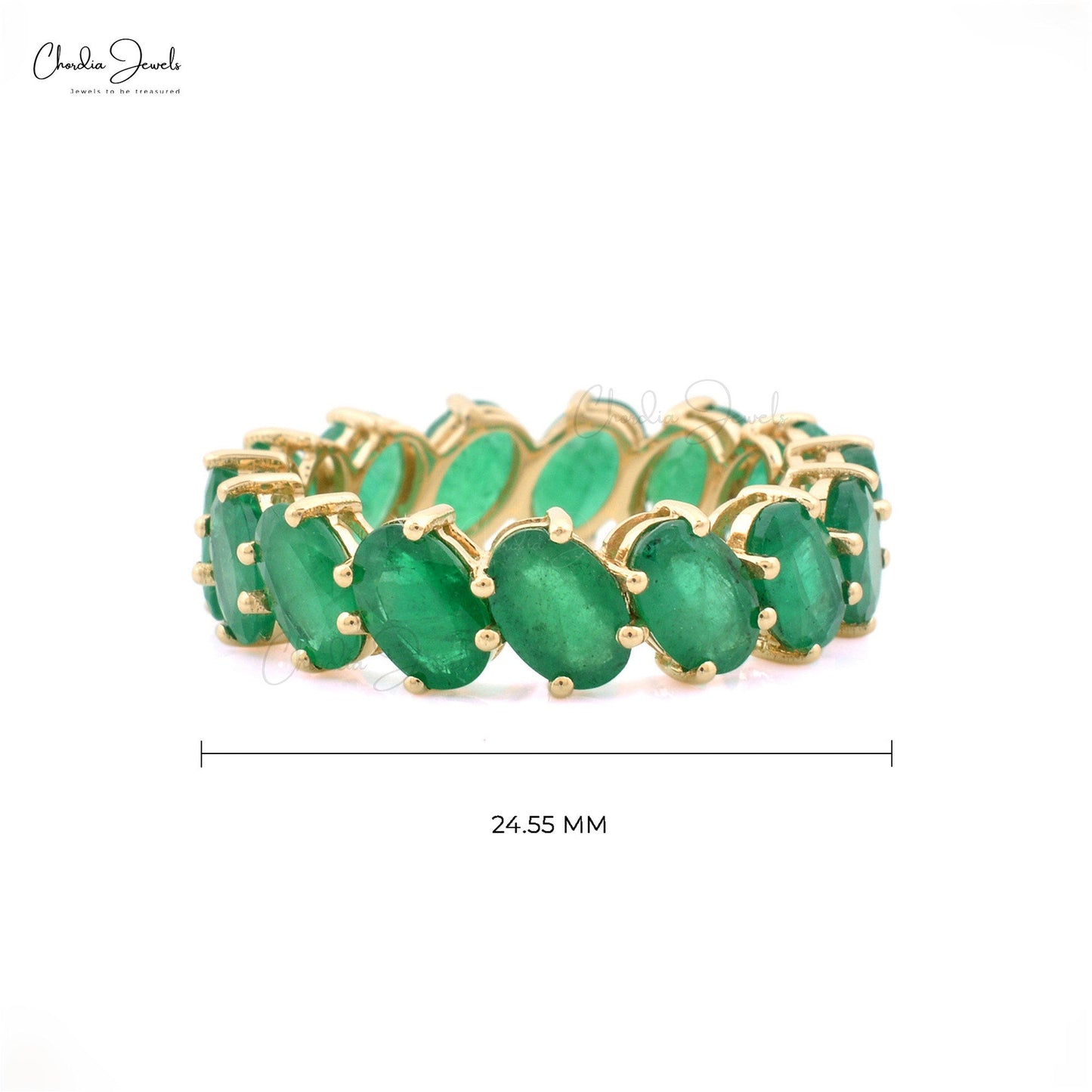 Natural Emerald 6x4mm Oval Cut Full Eternity Band Ring
