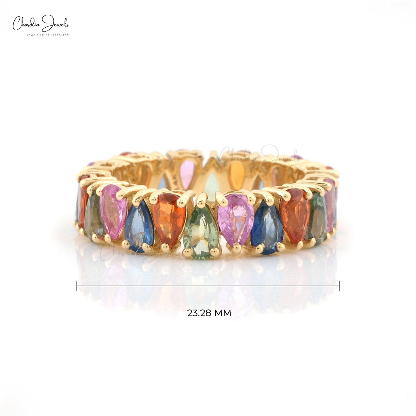 Load image into Gallery viewer, Pear Cut Multi Sapphire Eternity Band Ring For Her, September Birthstone Ring In 14k Solid Gold
