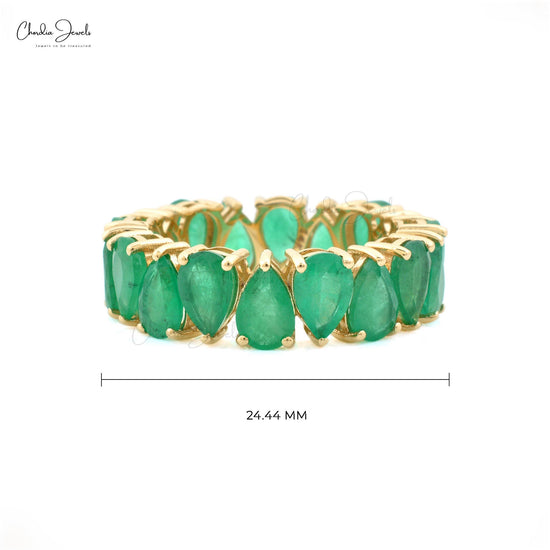 Natural Emerald Pear Cut Faceted Eternity Band Ring in 14k Solid Gold