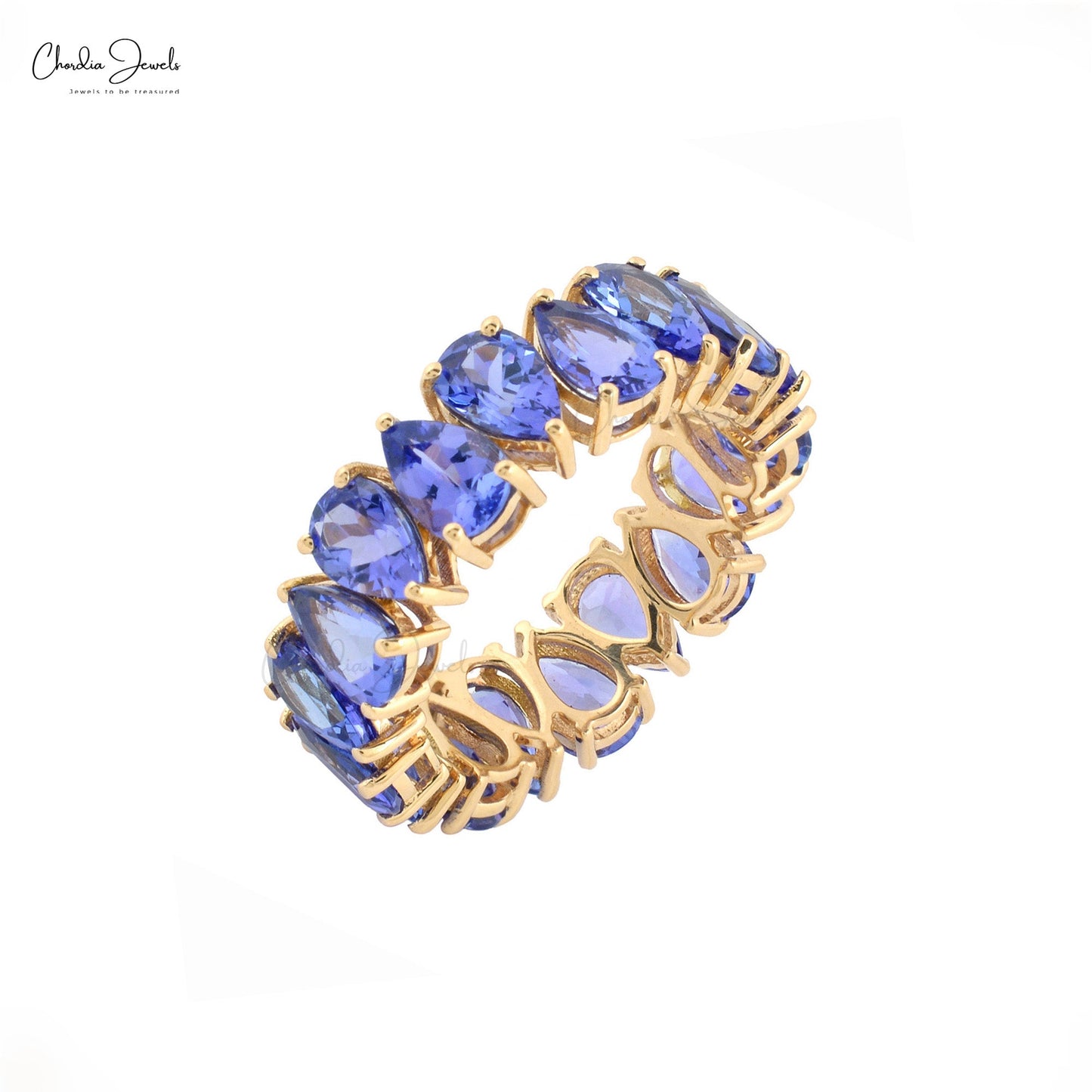 Load image into Gallery viewer, Dazzling 14k Real Gold Eternity Band Ring Genuine Tanzanite Fine Gemstone Minimalist Ring
