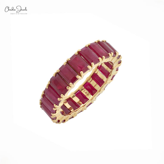 July Birthstone Ruby Eternity Band Ring, Emerald Cut Gemstone, Ruby Ring in 14k Solid Gold